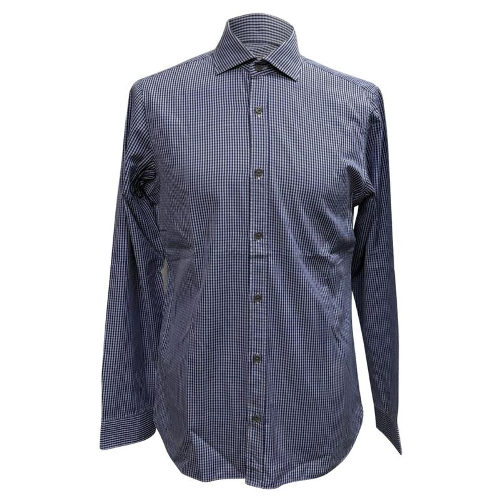 Z Zegna Checked Button Down Shirt in Blue Cotton